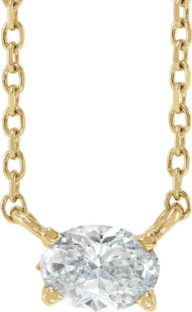 14K Gold Oval Lab-Grown Diamond Solitaire Necklace - Yellow Gold