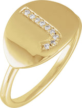 14K Gold Round Natural Diamond Accented Initial Signet Ring - Yellow Gold