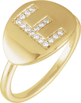 14K Gold Round Natural Diamond Accented Initial Signet Ring - Yellow Gold