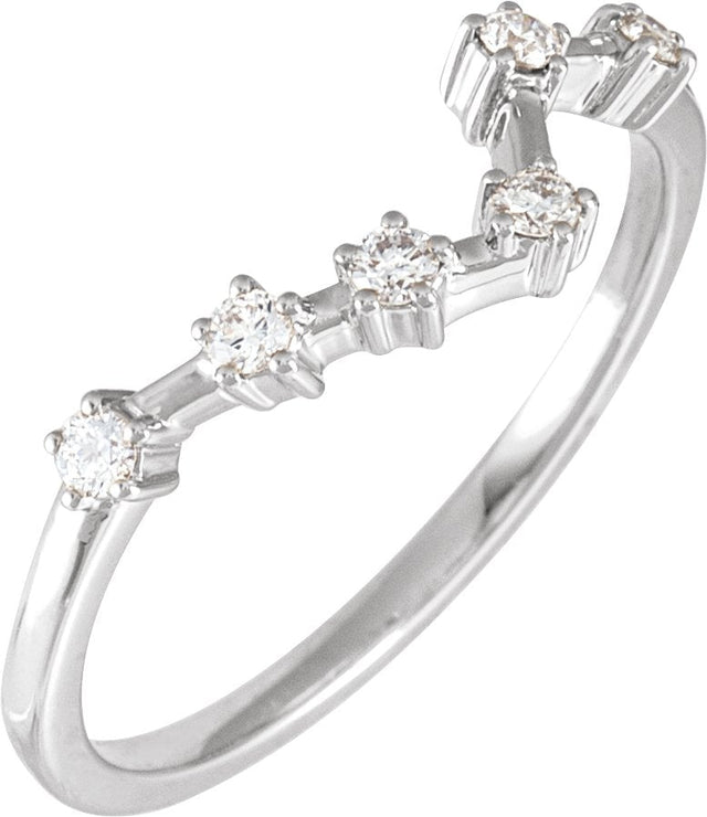 14K Gold Round Natural Diamond Constellation Zodiac Ring - White Gold