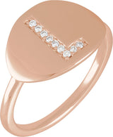 14K Gold Round Natural Diamond Accented Initial Signet Ring - Rose Gold