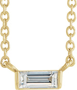 14K Gold Straight Baguette Natural Diamond Solitaire Channel-Set Necklace - Yellow Gold
