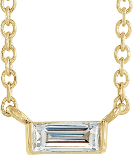 14K Gold Straight Baguette Natural Diamond Solitaire Channel-Set Necklace - Yellow Gold