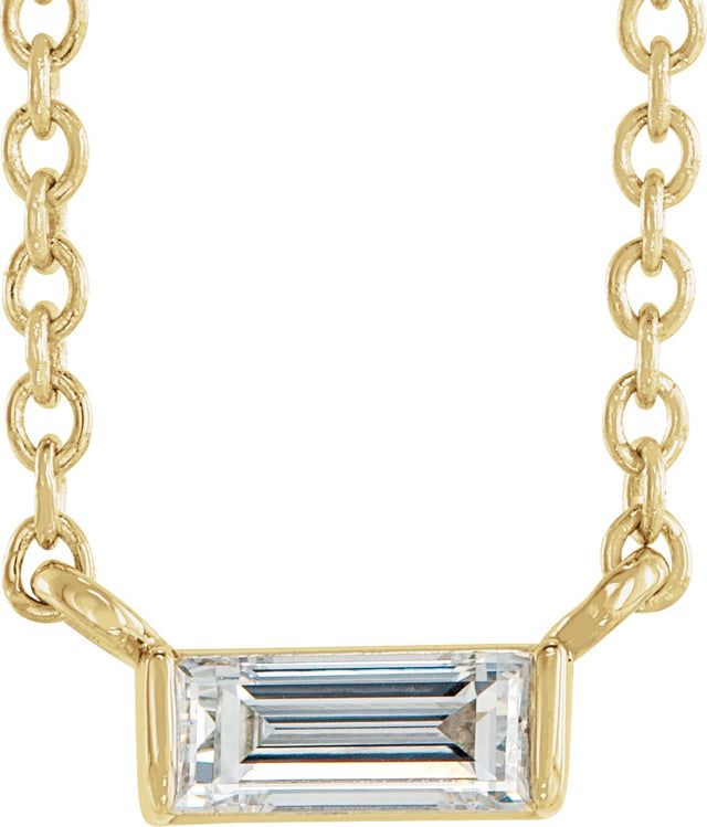 14K Gold Straight Baguette Natural Diamond Solitaire Channel-Set Necklace - Yellow Gold