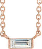 14K Gold Straight Baguette Natural Diamond Solitaire Channel-Set Necklace - Rose Gold