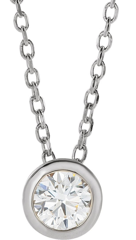 14K Gold Round Lab-Grown Diamond Solitaire Bezel-Set Necklace - White Gold