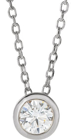 14K Gold Round Natural Diamond Solitaire Bezel-Set Necklace - White Gold