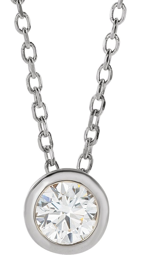 14K Gold Round Natural Diamond Solitaire Bezel-Set Necklace - White Gold