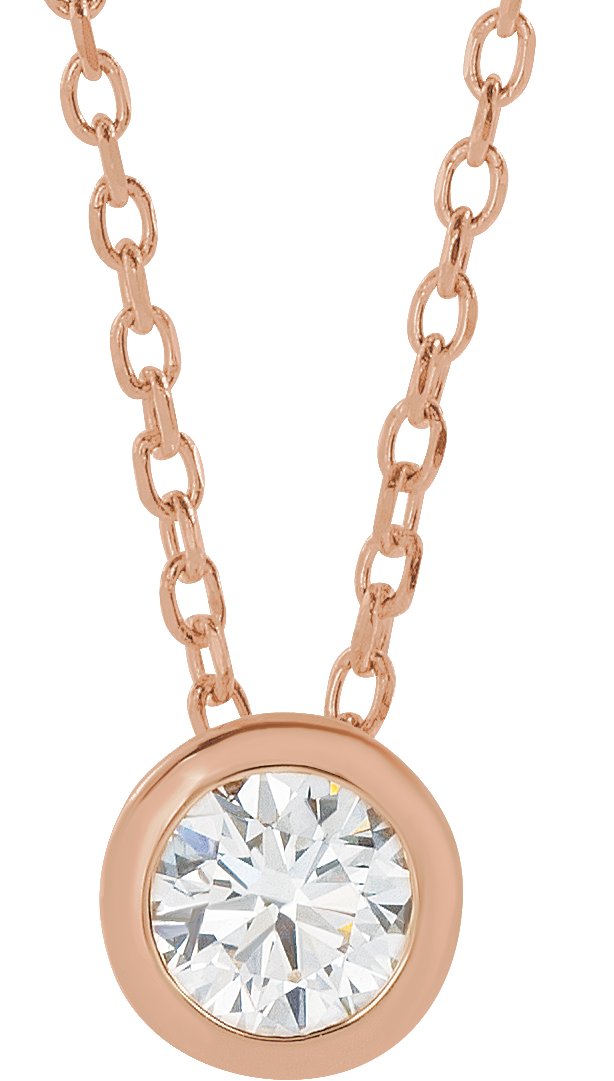 14K Gold Round Natural Diamond Solitaire Bezel-Set Necklace - Rose Gold