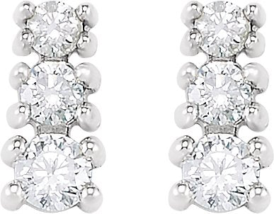 14K Gold Round Natural Diamond Graduated Three-Stone Earrings - White Gold - view 2