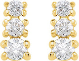 14K Gold Round Natural Diamond Graduated Three-Stone Earrings - Yellow Gold - view 2