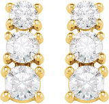 14K Gold Round Natural Diamond Graduated Three-Stone Earrings - Yellow Gold - view 2
