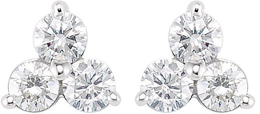14K Gold Round Natural Diamond Three-Stone Cluster Earrings - White Gold - view 2