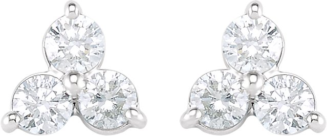 14K Gold Round Natural Diamond Three-Stone Cluster Earrings - White Gold - view 2