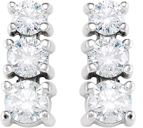 14K Gold Round Natural Diamond Graduated Three-Stone Earrings - White Gold - view 2