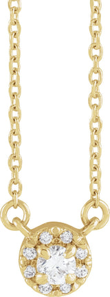 14K Gold Round Natural Diamond French-Set Halo-Style Necklace - Yellow Gold