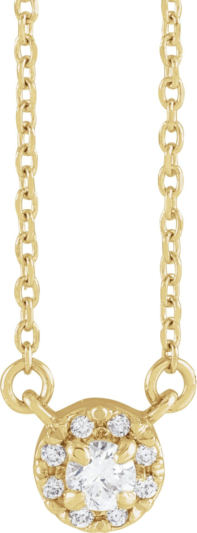 14K Gold Round Natural Diamond French-Set Halo-Style Necklace - Yellow Gold