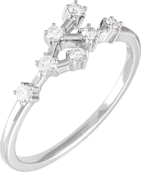 14K Gold Round Natural Diamond Constellation Zodiac Ring - White Gold