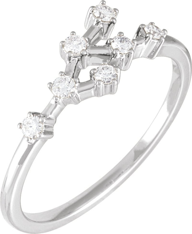 14K Gold Round Natural Diamond Constellation Zodiac Ring - White Gold