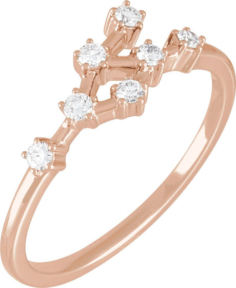 14K Gold Round Natural Diamond Constellation Zodiac Ring - Rose Gold