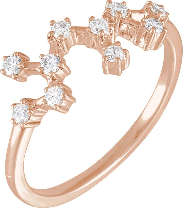 14K Gold Round Natural Diamond Constellation Zodiac Ring - Rose Gold
