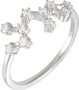 14K Gold Round Natural Diamond Constellation Zodiac Ring - White Gold