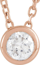 14K Gold Round Natural Diamond Solitaire Bezel-Set Necklace - Rose Gold
