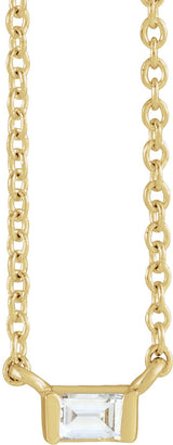 14K Gold Straight Baguette Natural Diamond Solitaire Channel-Set Necklace - Yellow Gold