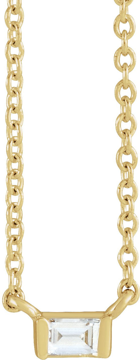 14K Gold Straight Baguette Natural Diamond Solitaire Channel-Set Necklace - Yellow Gold