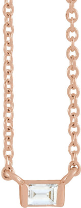 14K Gold Straight Baguette Natural Diamond Solitaire Channel-Set Necklace - Rose Gold