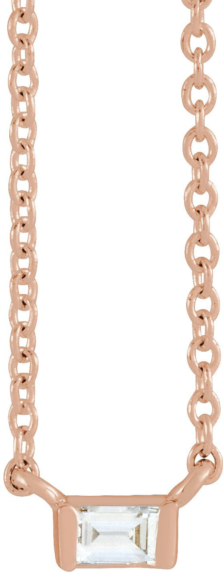 14K Gold Straight Baguette Natural Diamond Solitaire Channel-Set Necklace - Rose Gold