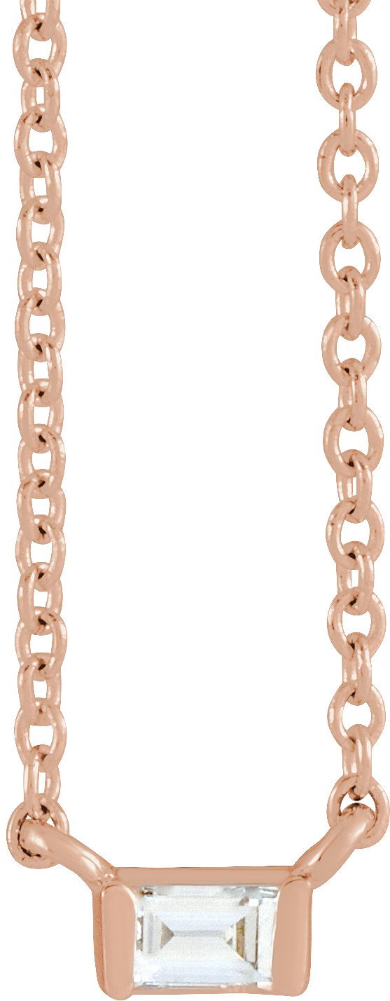 14K Gold Straight Baguette Natural Diamond Solitaire Channel-Set Necklace - Rose Gold