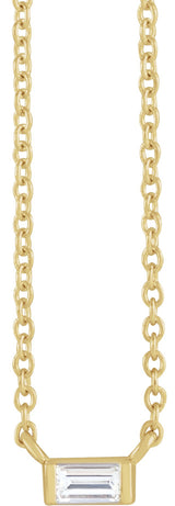 14K Gold Straight Baguette Natural Diamond Solitaire Channel-Set Necklace - Yellow Gold