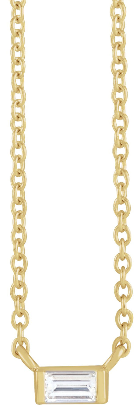 14K Gold Straight Baguette Natural Diamond Solitaire Channel-Set Necklace - Yellow Gold
