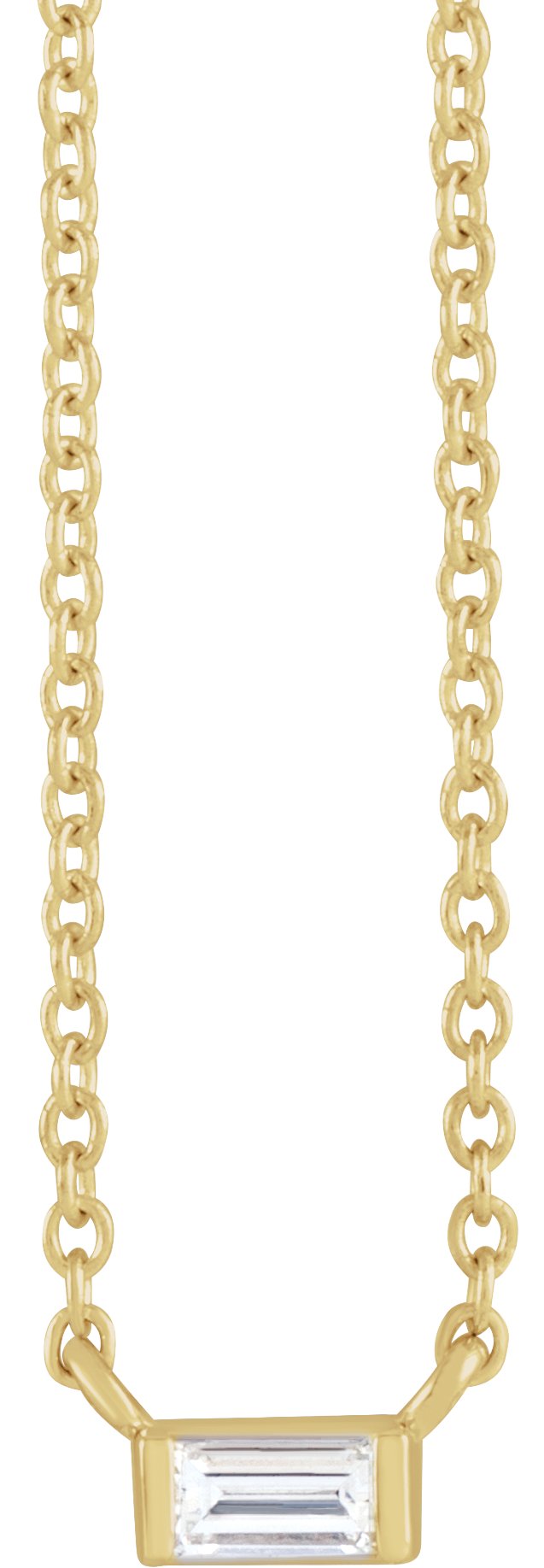 14K Gold Straight Baguette Natural Diamond Solitaire Channel-Set Necklace - Yellow Gold