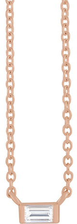 14K Gold Straight Baguette Natural Diamond Solitaire Channel-Set Necklace - Rose Gold