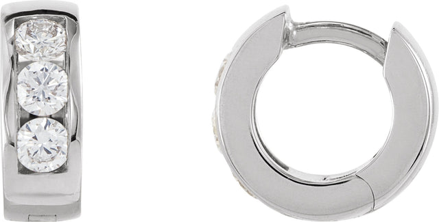 Platinum Round Natural Diamond Hinged Hoop Earrings