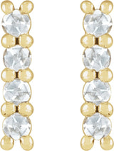 14K Gold Round Natural Diamond Cabochon Bar Earrings - Yellow Gold - view 4