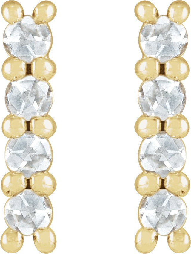 14K Gold Round Natural Diamond Cabochon Bar Earrings - Yellow Gold - view 4