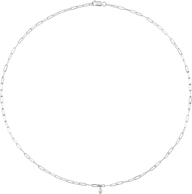 14K Gold Marquise Natural Diamond Micro Bezel-Set Necklace - White Gold