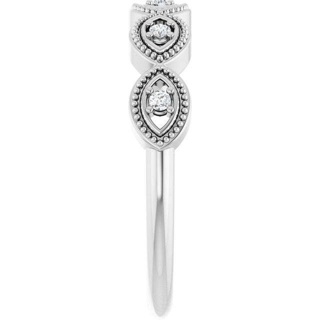 Platinum Round Natural Diamond Evil Eye Stackable Ring - view 4
