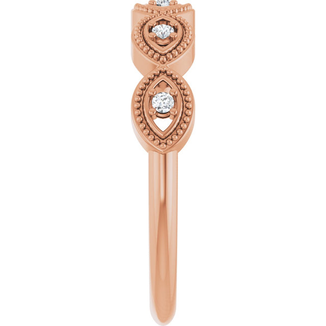 14K Gold Round Natural Diamond Evil Eye Stackable Ring - Rose Gold - view 4