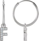 14K Gold Round Natural Diamond Initial Hoop Earrings - White Gold