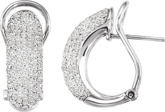 14K Gold Round Natural Diamond Pavé-Style Omega Clip Earrings - view 3