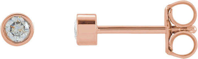 14K Gold Natural Diamond Round Micro Bezel-Set Stud Earrings – 1.25-2.5mm Stones - Rose Gold