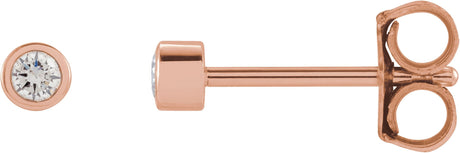 14K Gold Natural Diamond Round Micro Bezel-Set Stud Earrings – 1.25-2.5mm Stones - Rose Gold