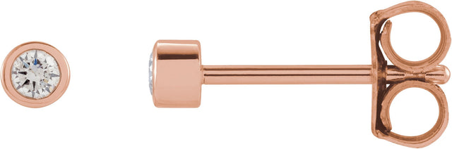 14K Gold Natural Diamond Round Micro Bezel-Set Stud Earrings - Rose Gold