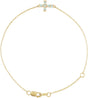 14K Gold Round Natural White Opal Sideways Cross Bracelet - Yellow Gold