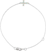 14K Gold Round Natural White Opal Sideways Cross Bracelet - White Gold