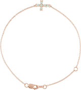 14K Gold Round Natural White Opal Sideways Cross Bracelet - Rose Gold